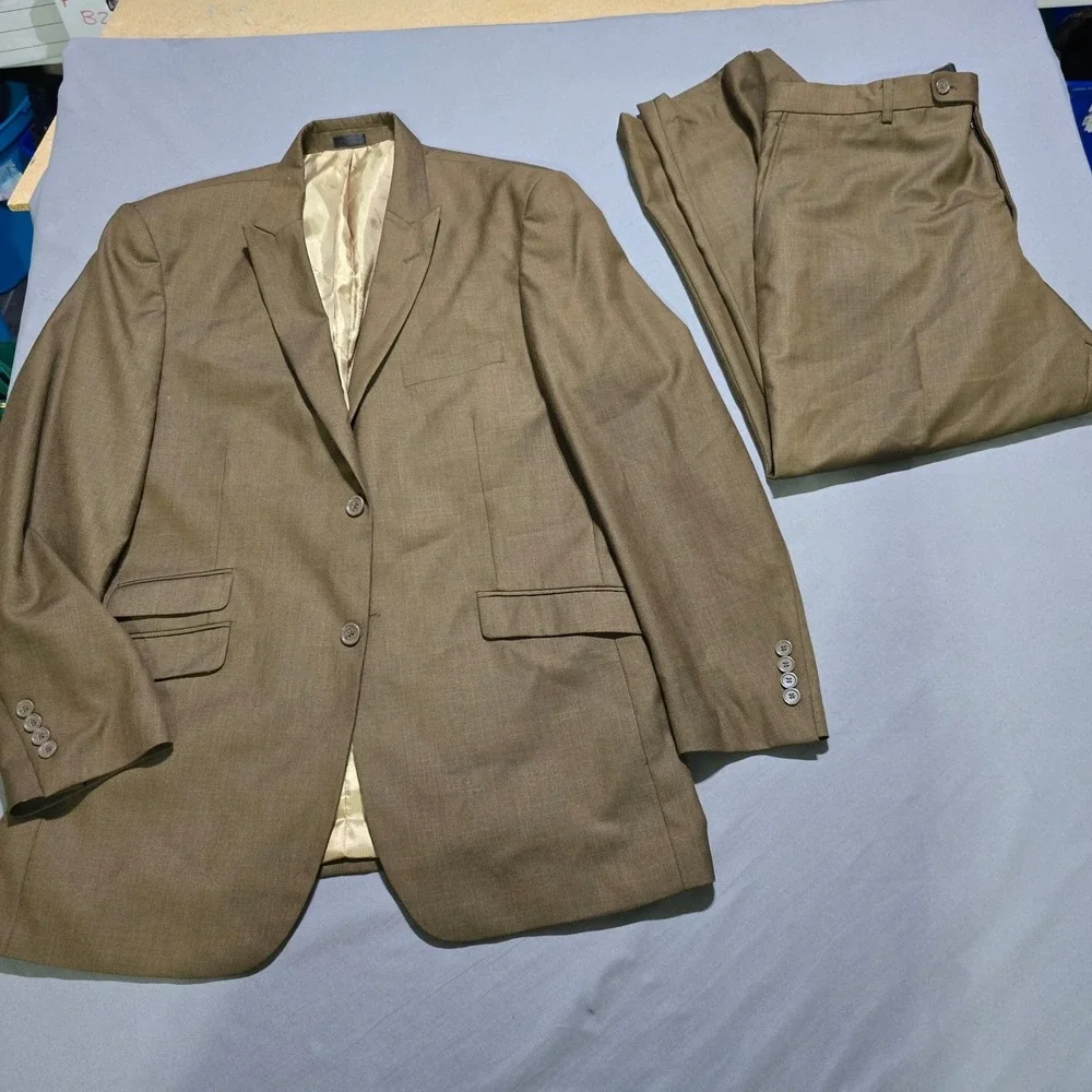 Stacy Adams Suit Mens 42R 35x26 Brown 2 Piece Blazer pants Gold Collection